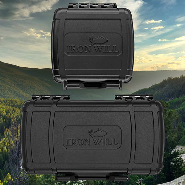Closed broadhead cases over a vista