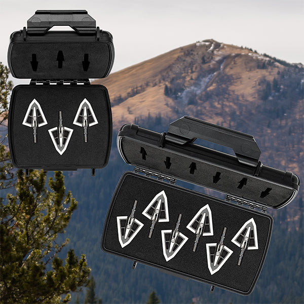V Series broadhead 3 and 6 packs over mountain backdrop