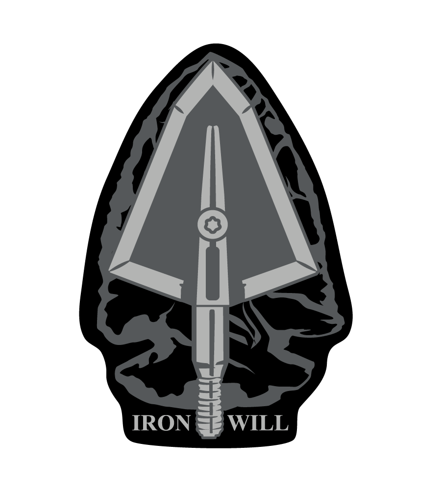 Iron will broadhead over traditional arrowhead sticker