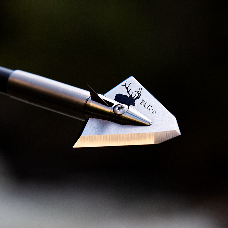 Single bevel broadhead with elk logo on it for bow hunters