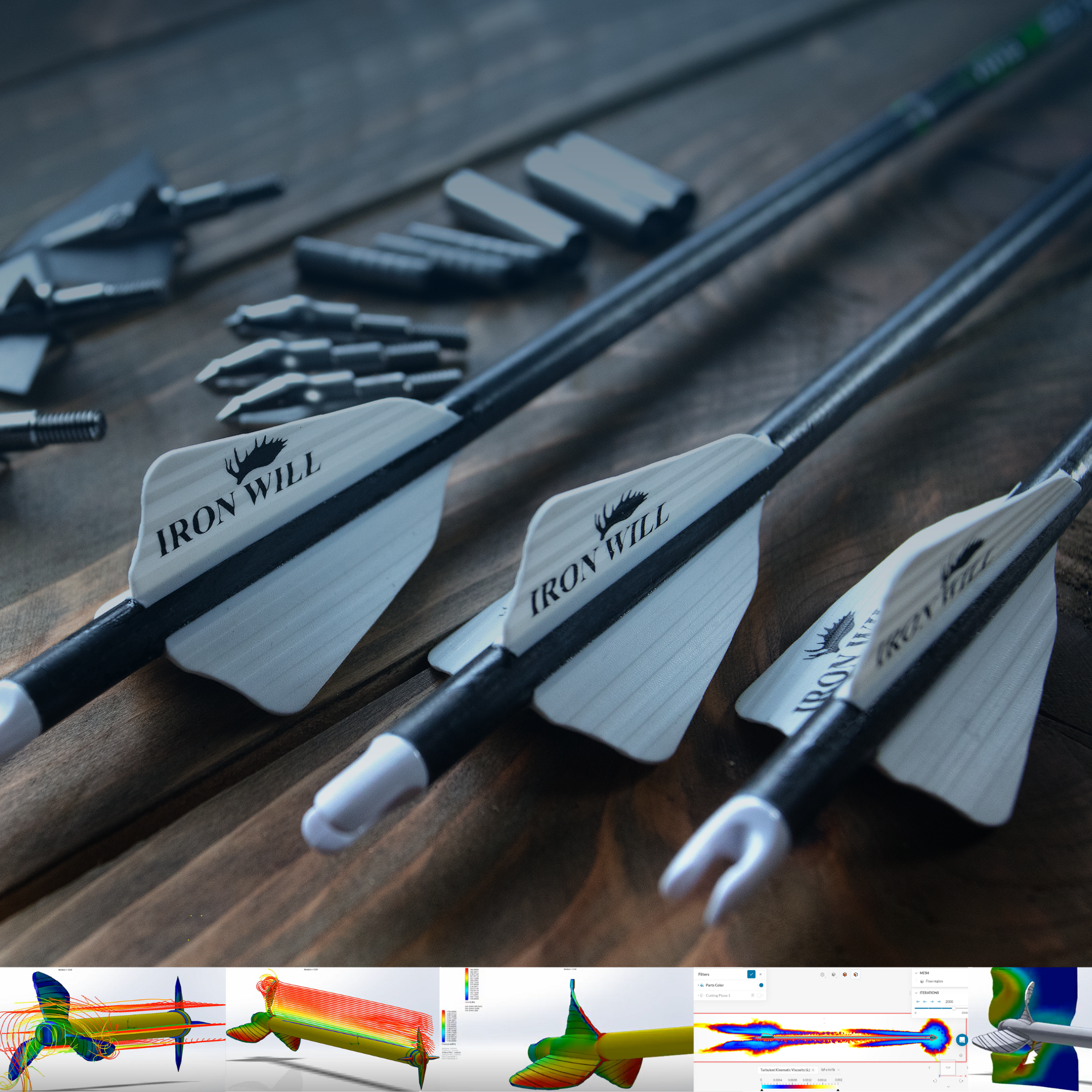 picture of arrows with vanes on them with testing graphic overlays